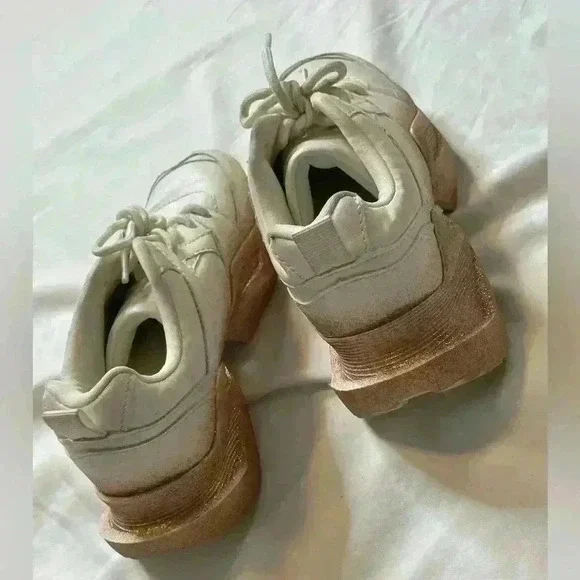 River Island Lace Up Glitter Chunky Style Trainers Sneaker Size 1 White Gold - Picture 5 of 14